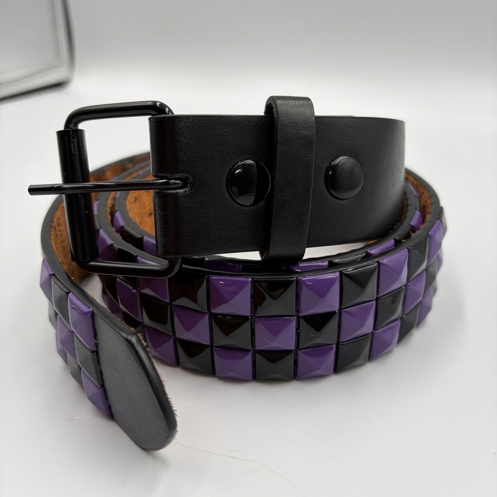 VTG 2000s Hot Topic‎ Pyramid Studded Belt Black Purple Size 38 Y2K Emo Goth Punk